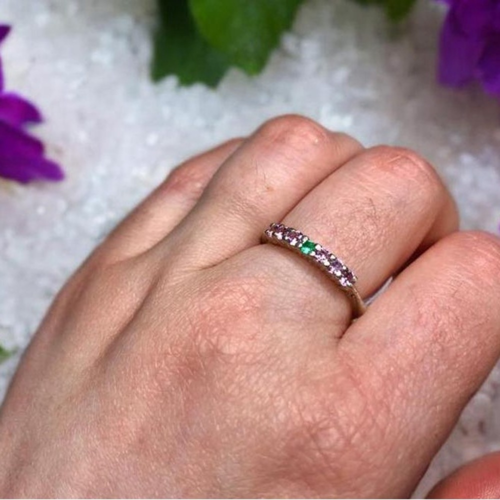Morganite and emerald silver ring